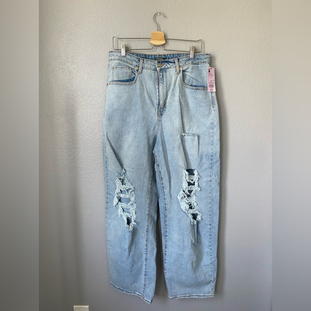 Women’s Super High-Rise Distressed Baggy Jeans - wild fable